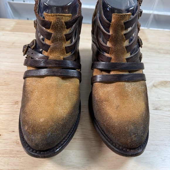 Freebird By Steven Amber Sz 8 Brown Distressed Classic Zip Buckle Leather Ankle - Picture 5 of 14